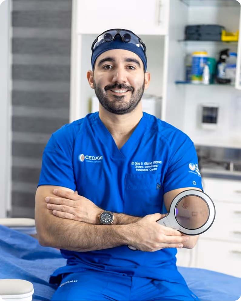 Dr. Villarreal performing a precision FUE hair transplant